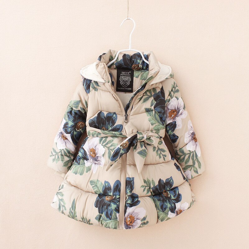 Winter Jas Voor Meisje Kleding Kids Bloemen Gedrukt Parka Dikke Fleece Warme Jas Kinderen Snowsuit Kleding 2-10 Jr
