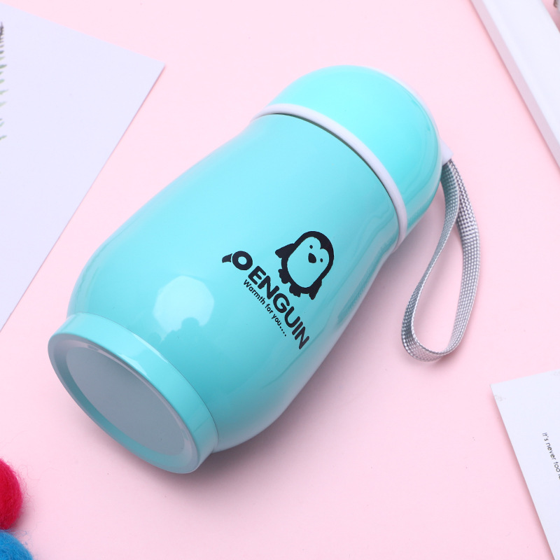 Termo de acero inoxidable con de pingüino para niños y estudiantes, taza de aislamiento portátil con frascos de vacío, exquisitos, 1 unidad: Azul