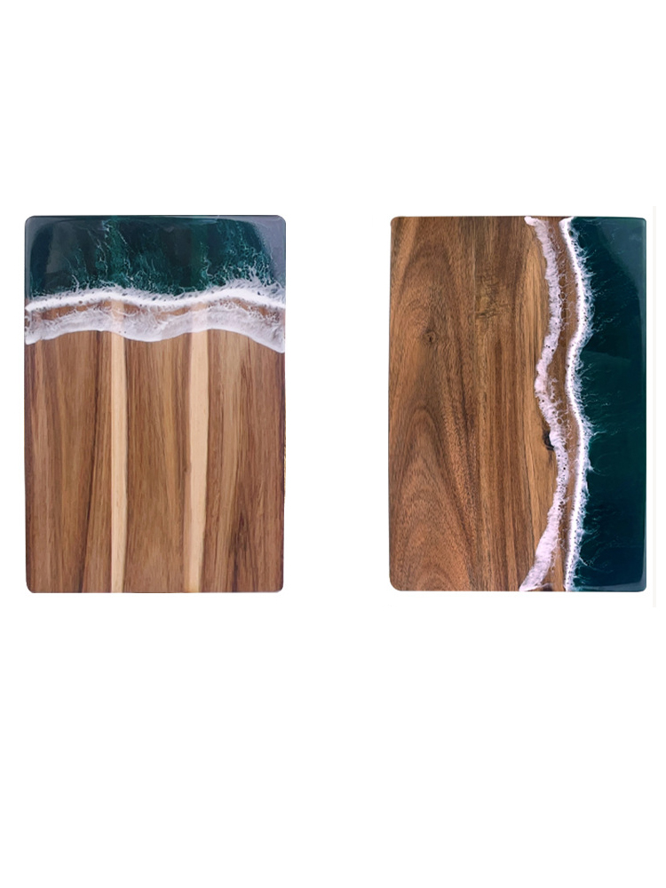 Acacia Wood Cutting Board Resin Blue Wave Pattern for Kitchen acacia wood epoxy resin cutting board cheese board Challah board