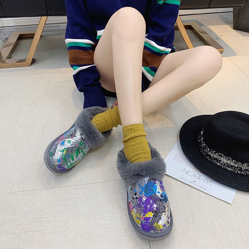 Studenten Naakt Laarzen vrouwen Snowboots Meisjes Warm Katoenen Schoenen Vrouwelijke Thicken Pluche Winter Flats Grijs Zwart beige