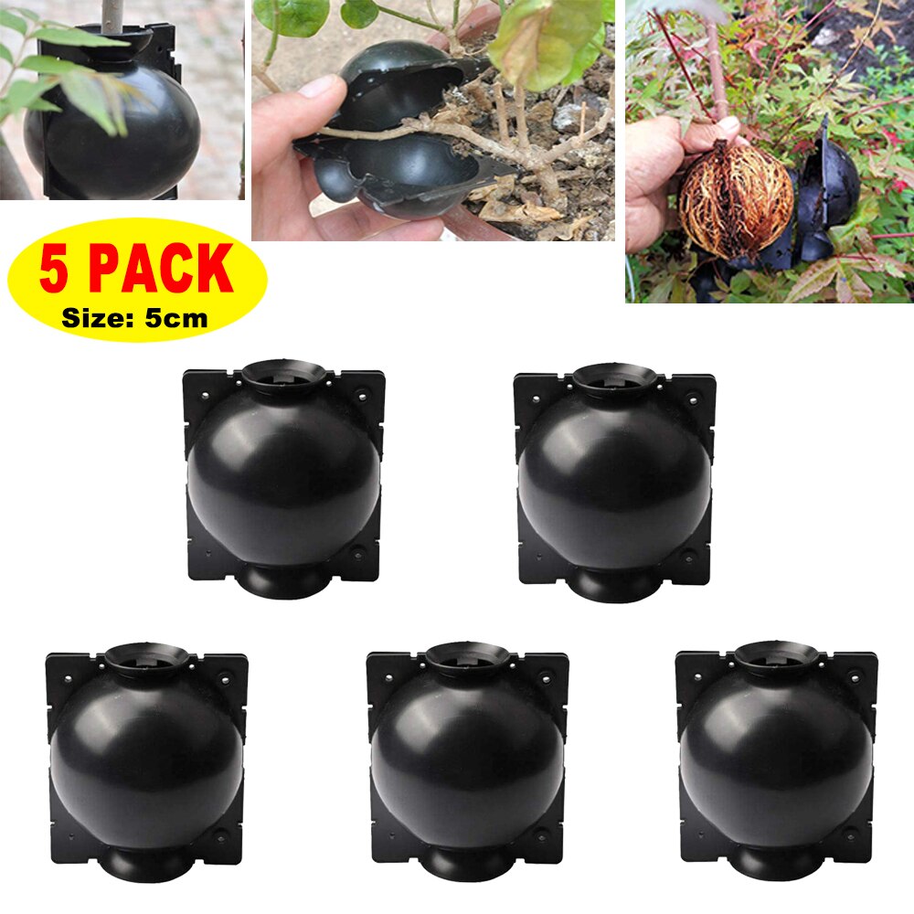 1/3/5/Pcs Plant Rooting Ball Root Grafting Growing Box Breeding Case Plant Root Device Layer Pod High Pressure Ball for Garden: 5Pcs Black