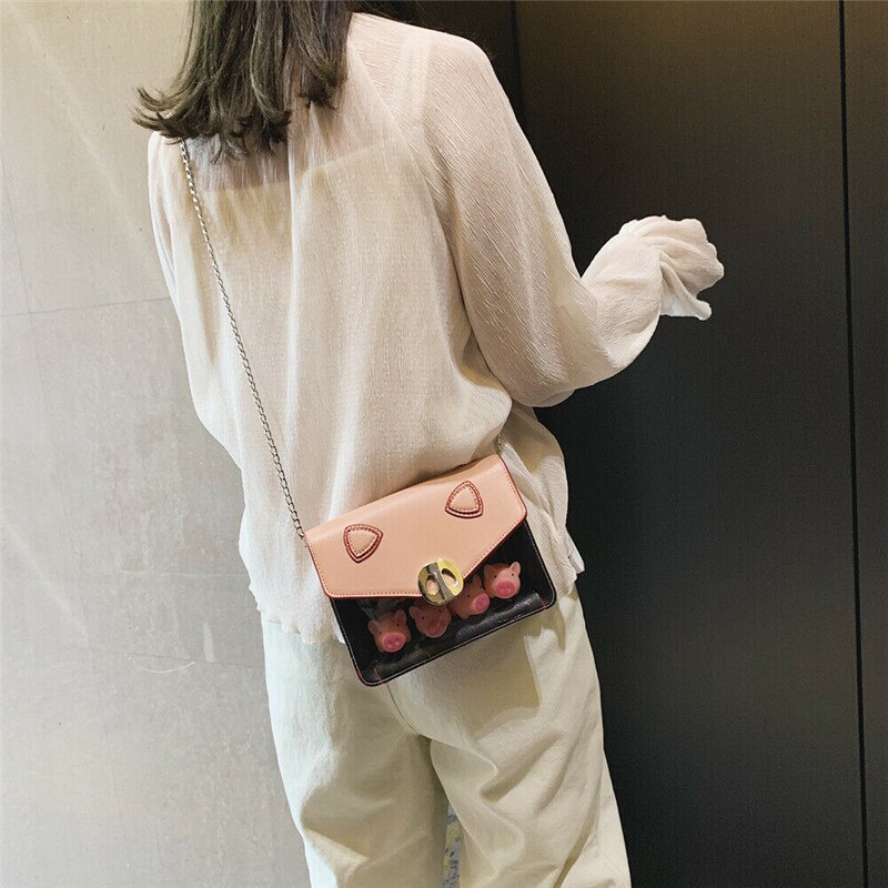 Noenname au gennemsigtig plastik mulepose til kvinder gennemsigtig pu+pvc håndtaske knap pung