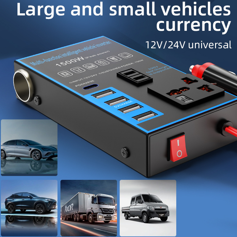 1500w dc12v/24v la  ac110v/220v porturi usb portabile pentru mașini și camioane, invertor auto multifuncțional, convertor de alimentare, încărcător universal