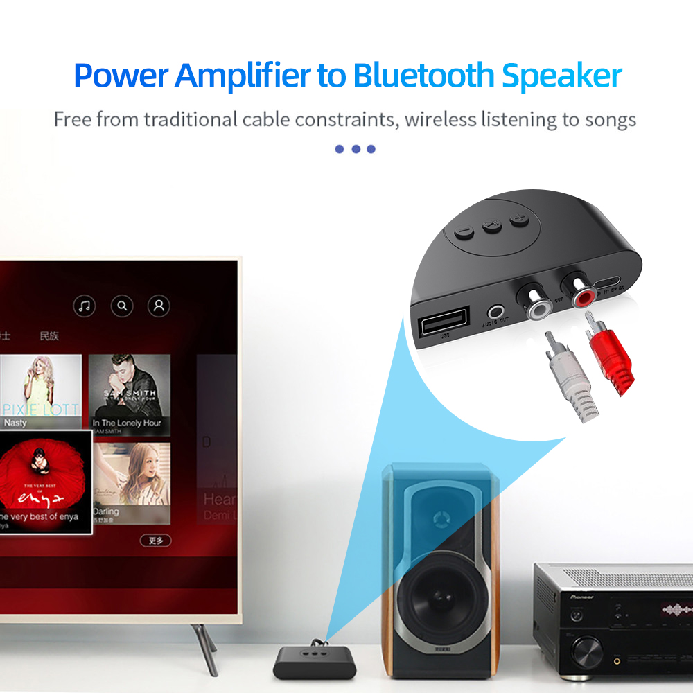 Receptor de Audio NFC Bluetooth 5,0, disco U de 3,5mm AUX RCA, adaptador inalámbrico de música estéreo USB con micrófono para Kit de coche, amplificador de altavoz