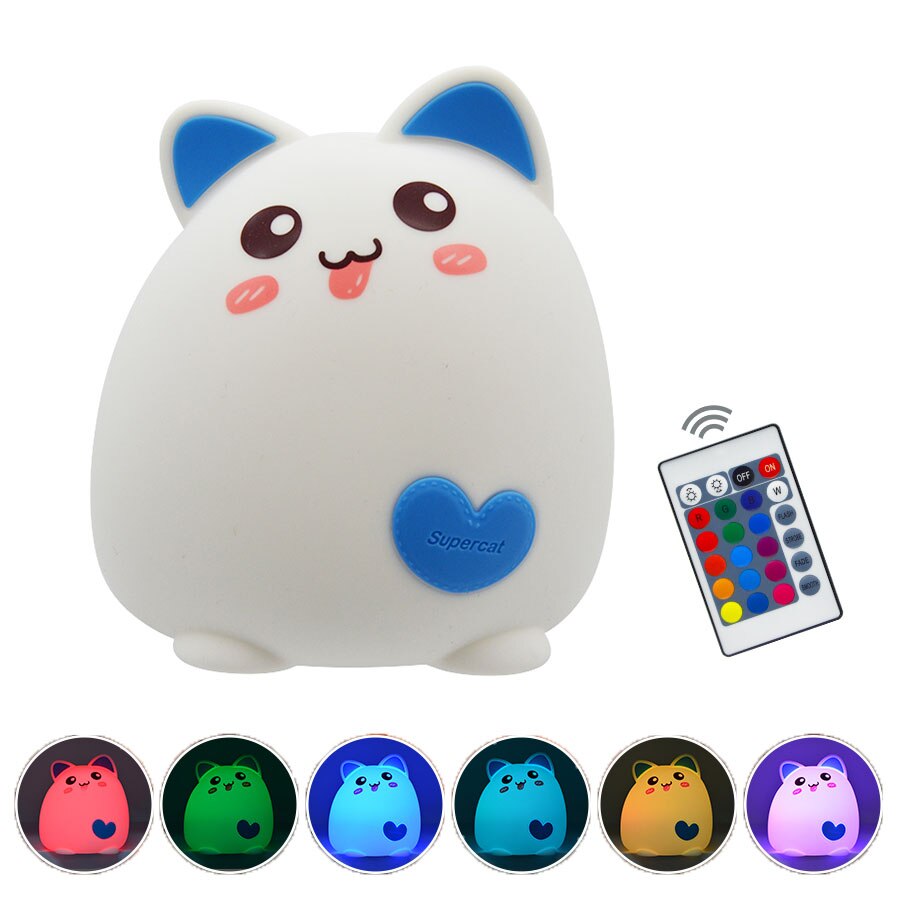 Silicone Touch Sensor LED Night Light USB Rechargeable Animal Bedroom Beside Night Lamps For Baby Children Kids Desk Lamp: Blue Cat