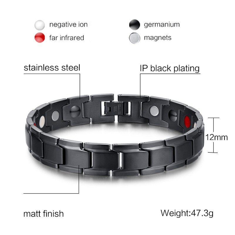 ZORCVENS Health Magnetic Bracelet Men Jewelry Black Stainless Steel Chain Adjustable