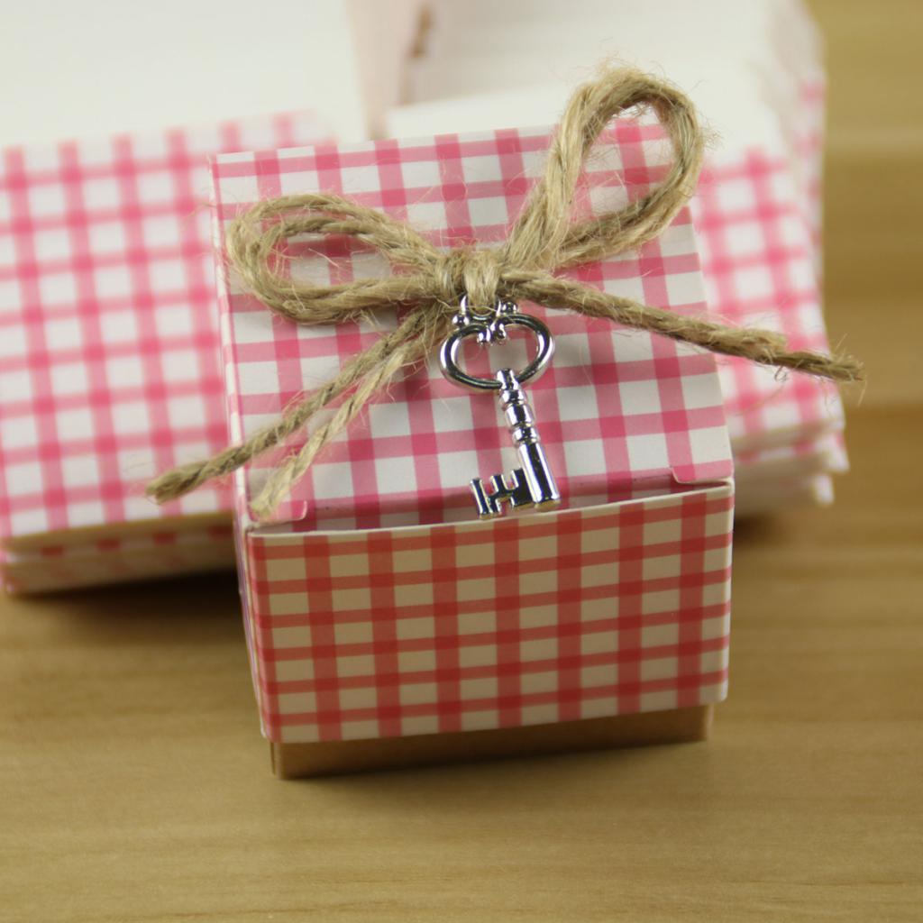 50Pcs Pink Square Cube Kraft Paper Candy Packing Box with Lid Wedding Supplies