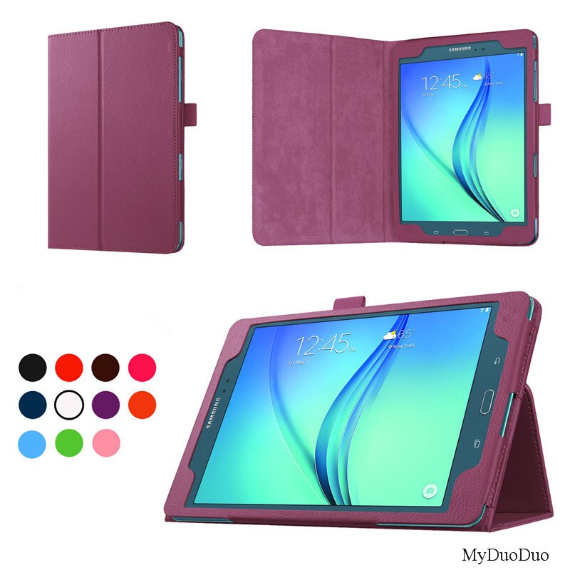 Funda para tableta para Samsung Galaxy Tab A T550 T555 SM-T550 9,7 "funda protectora de cuero de PU con soporte y lápiz óptico: purple