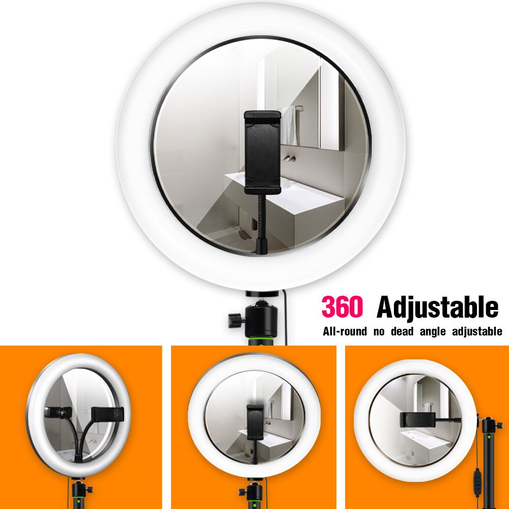 Ring Light with Phone Holder - 1.5M Tripod Stand - LED Selfie Makeup Mirror Lamp - USB Powered