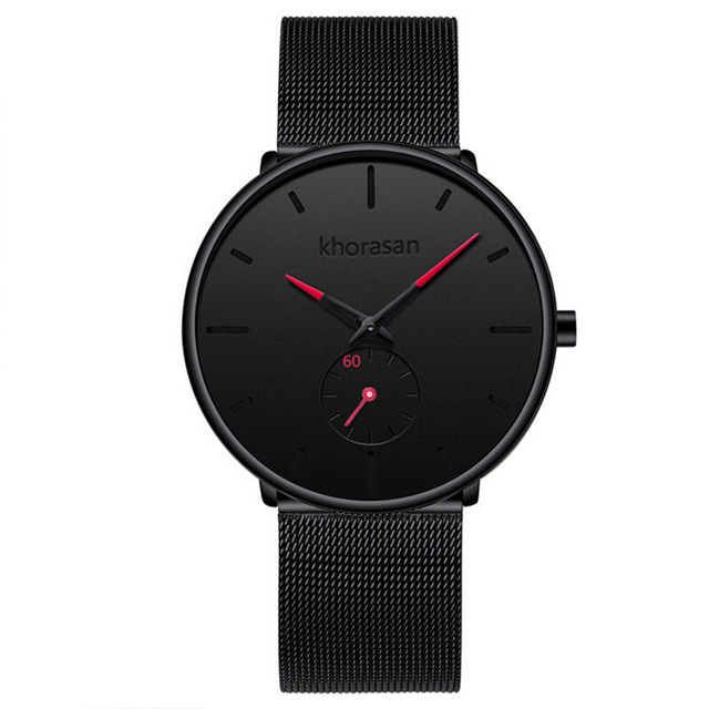 Relogio masculino herre afslappede ure minimalistiske mænd business ur mandlige rustfrit stål mesh bælte enkelt kvarts ur: Sort -1
