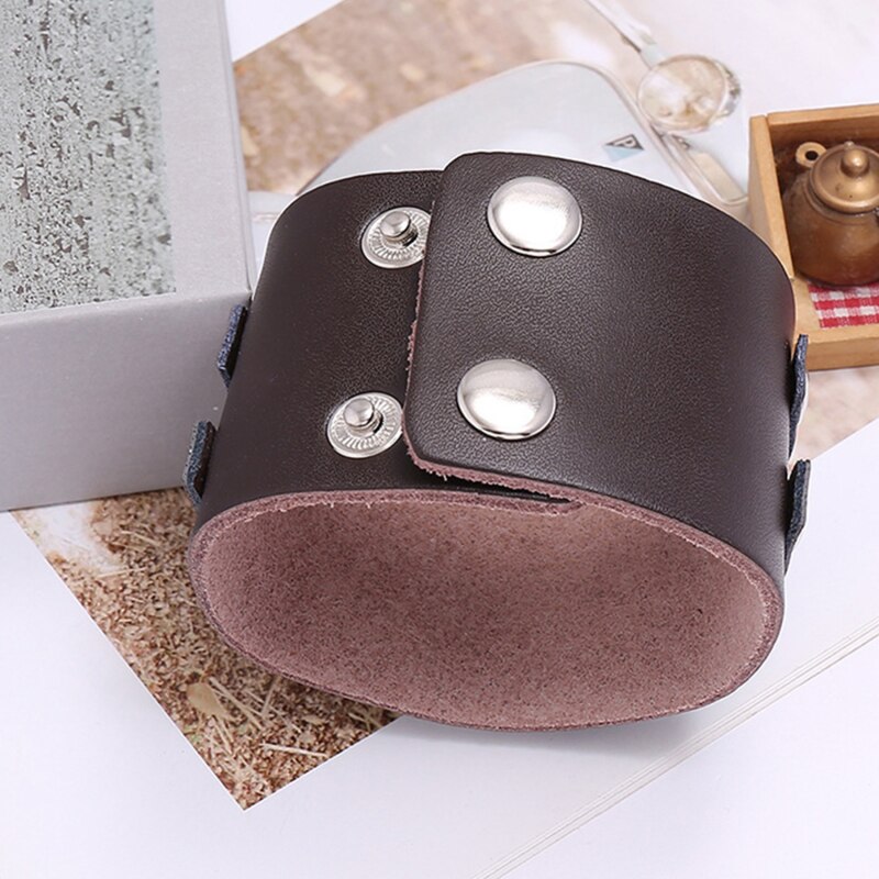 Double Belt Leather Wrist Friendship Big Wide Bracelet For Men Circle Buckle Vintage Punk Bangles Mens Jewelry