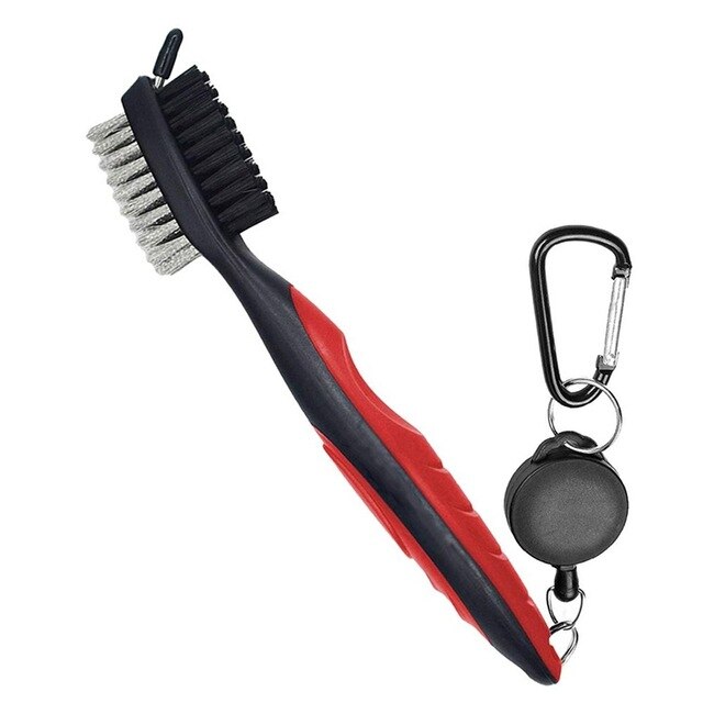 Golf Club Brush Groove Cleaner Met Intrekbare Zip-Lijn En Aluminium Karabijnhaak Cleaning Tools: Red