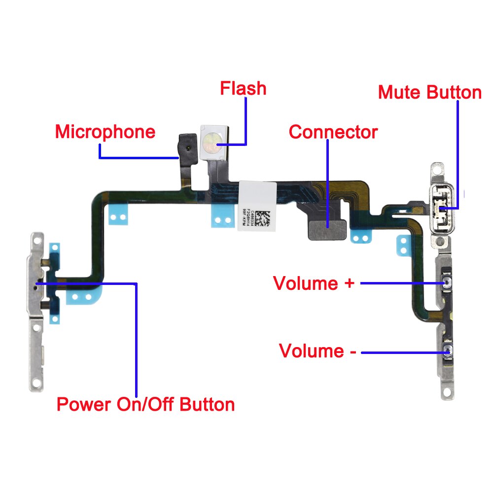 1 stk power flex med metalholder til iphone 5 5s 6 6s 7 8 plus mute switch strømstyrkeknap flex kabel