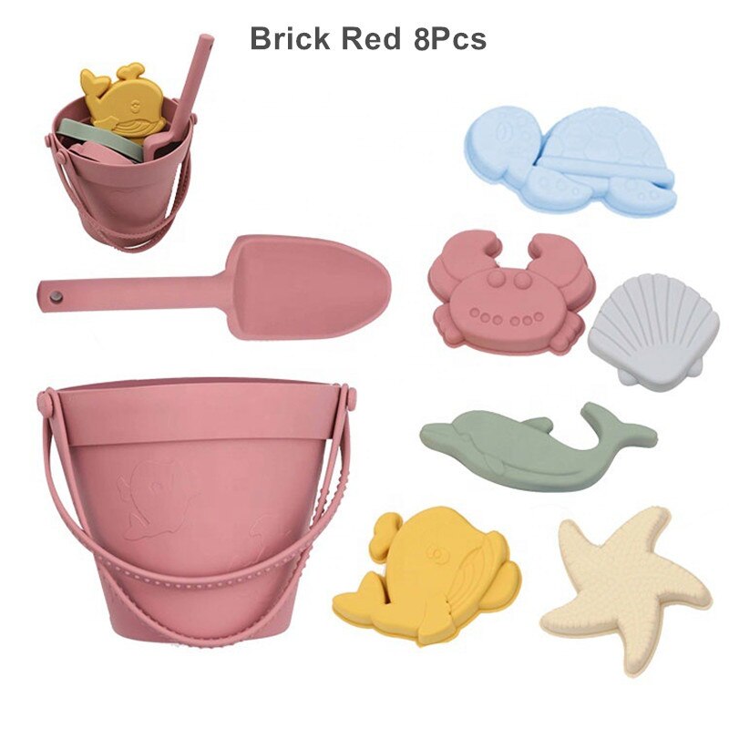 Kinder Silikon Strand Spielzeug für Kinder Baby Sandkasten Strand Spielzeug Set mit Eimer Schaufel Andere Zubehör Wasser Spiel Spielen Im Freien spielzeug: Brick Red