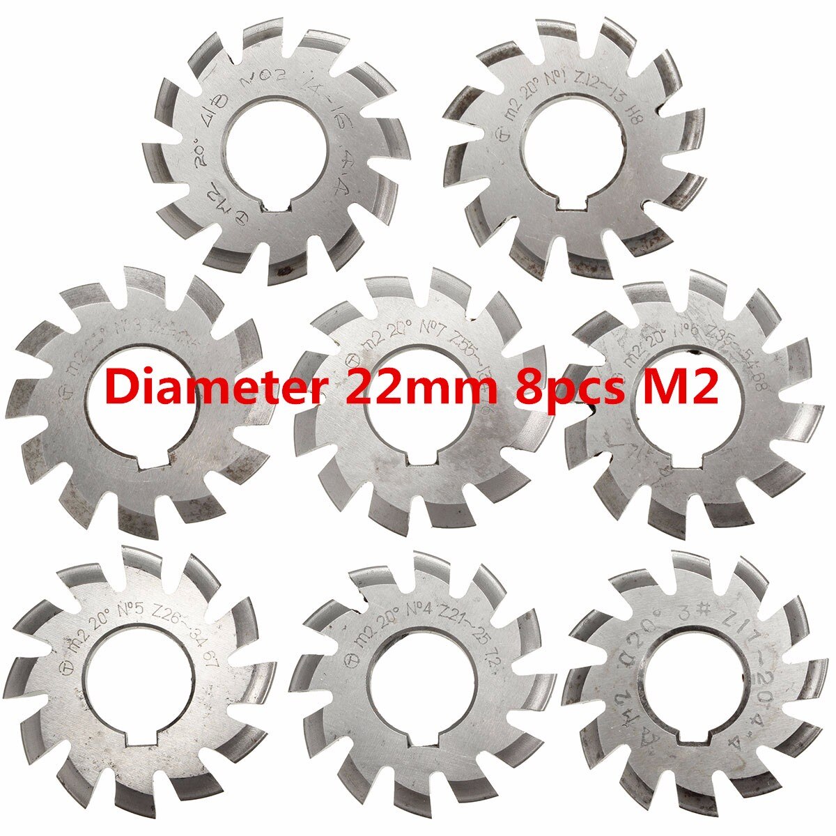 Modul 2 m2 pa20 grader boret højhastighedsstålfræser værktøj fræser fræser gearskæring 22mm #1-8 hss involute gear