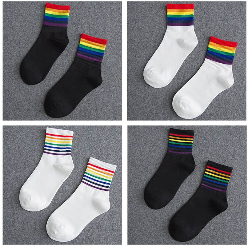 Winter damessokken katoen regenboogstrepen sokken kerst warme kerst casual tij sokken harajuku koreaanse goedkope dingen