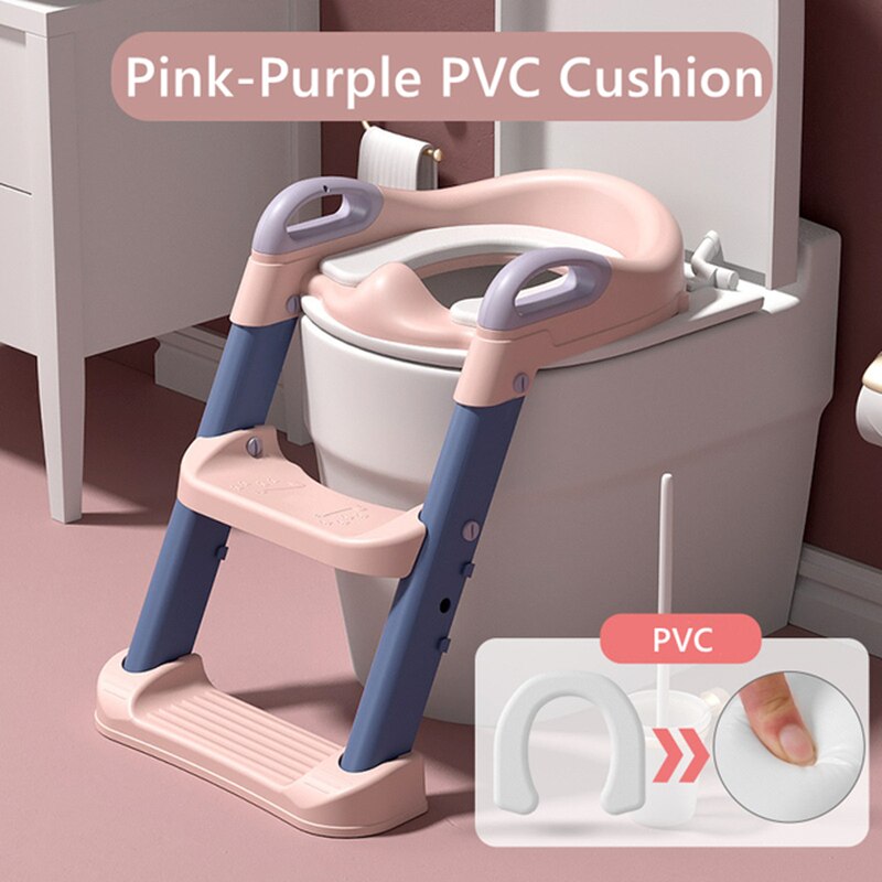Toilet Ladder Folding Children&#39;s Potty Training Toilet Baby Seat Urinal Chair With Adjustable Step Stool Ladder Comfortable Safe: PVC Pink Purple