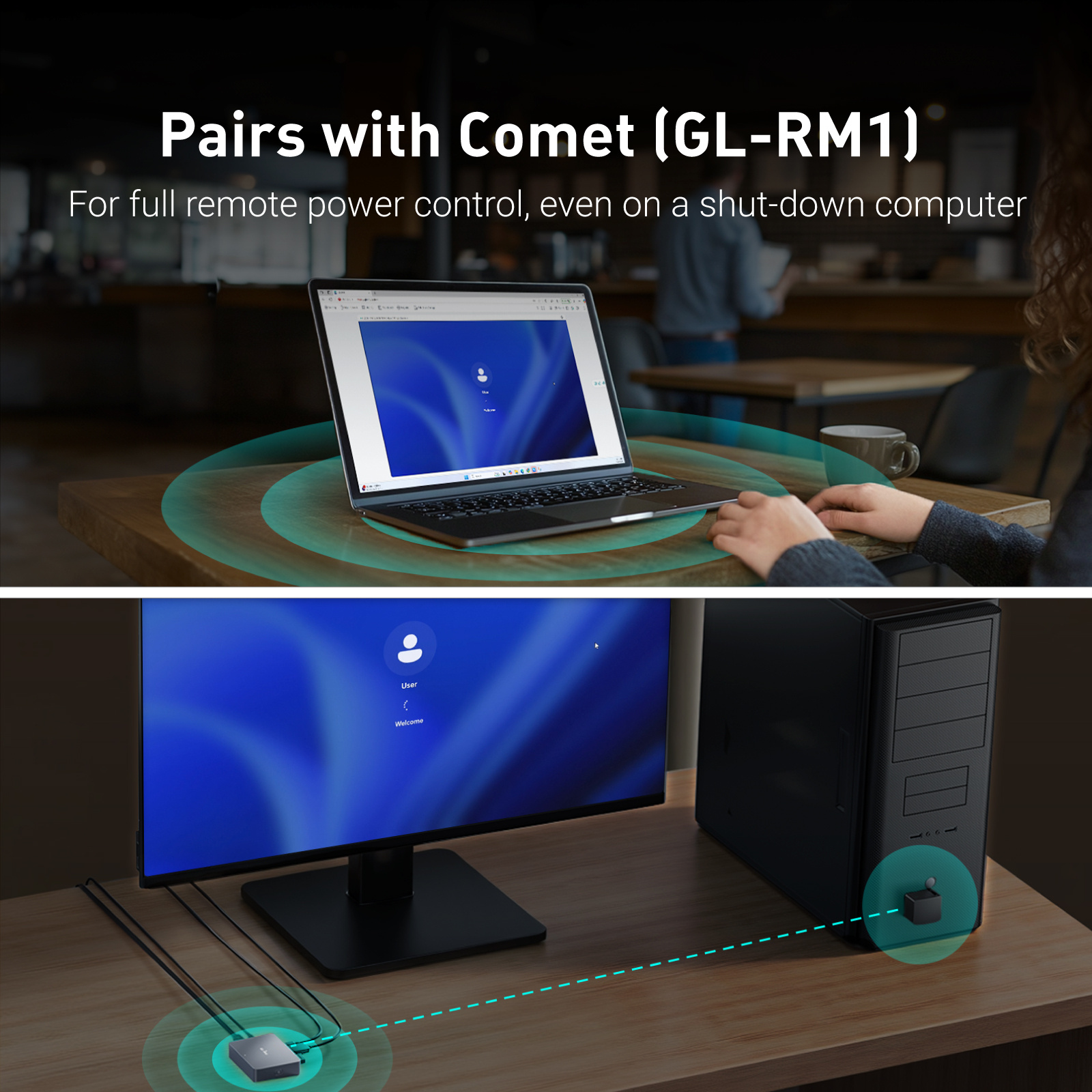 Controle remoto de energia para PC Fingerbot Comet (GL-RM1) compatível com sistemas KVM adaptados de configuração simples