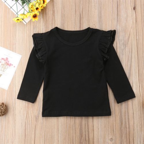 Baby Girl Peuter Kids Ruffle Lange Mouwen Tops Tee Shirt Kleding Effen Kleur T-shirt