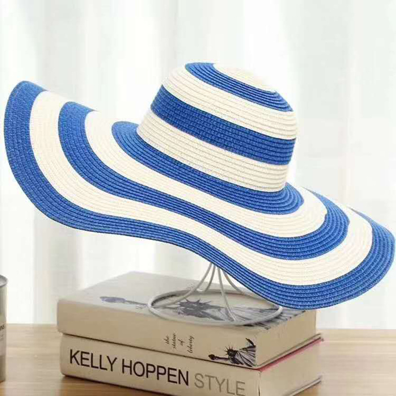 Sombrero de paja para el sol para mujer, gorra de playa con protección solar UV, a rayas red y white,informal: 5