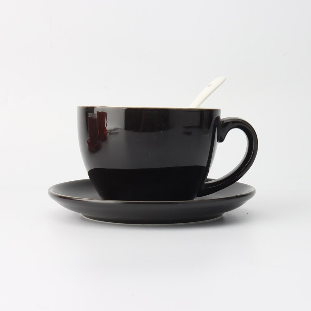 Tasse à café Cappuccino à Large bouche, grande capacité, en céramique, Latte, ensemble de soucoupes, concentré italien 240ml: black
