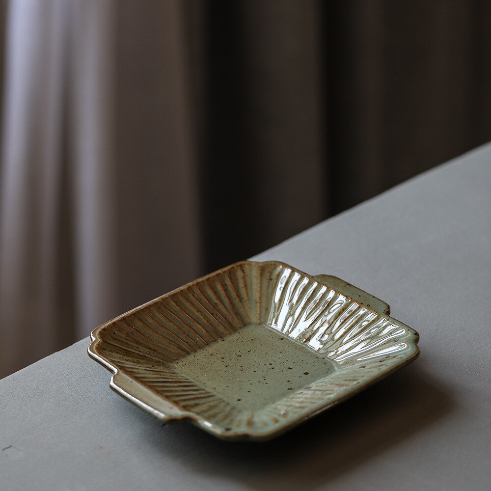 150ml plat carré chinois rétro à la main aléatoire Texture couleur glaçure haute température cuisson céramique tasse à thé plat en porcelaine