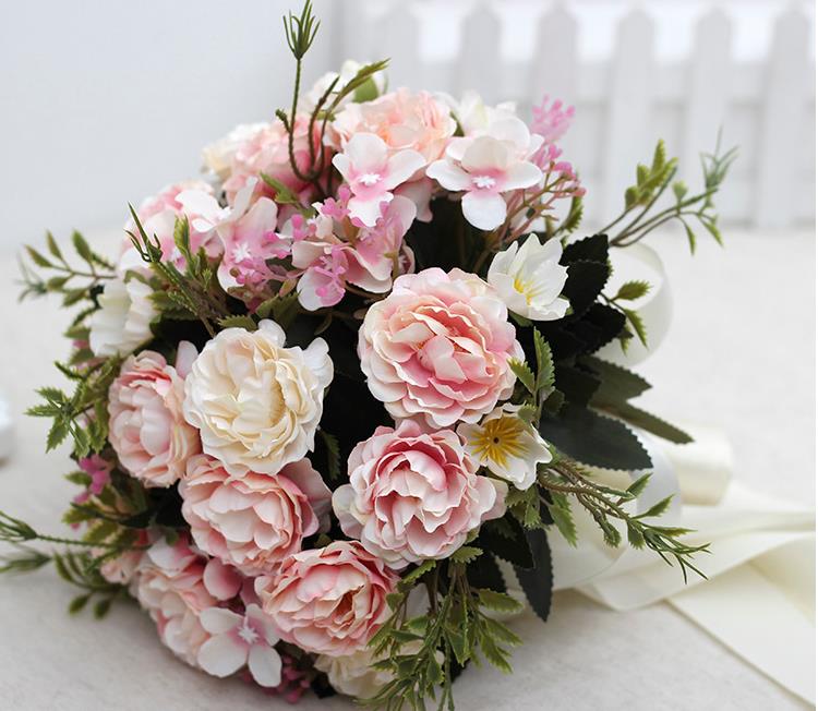 neue 7 Farben hochzeit Strauß Handgemachte Rosen Rosen buque de noivas hochzeit blumen braut sträuße: Rosa