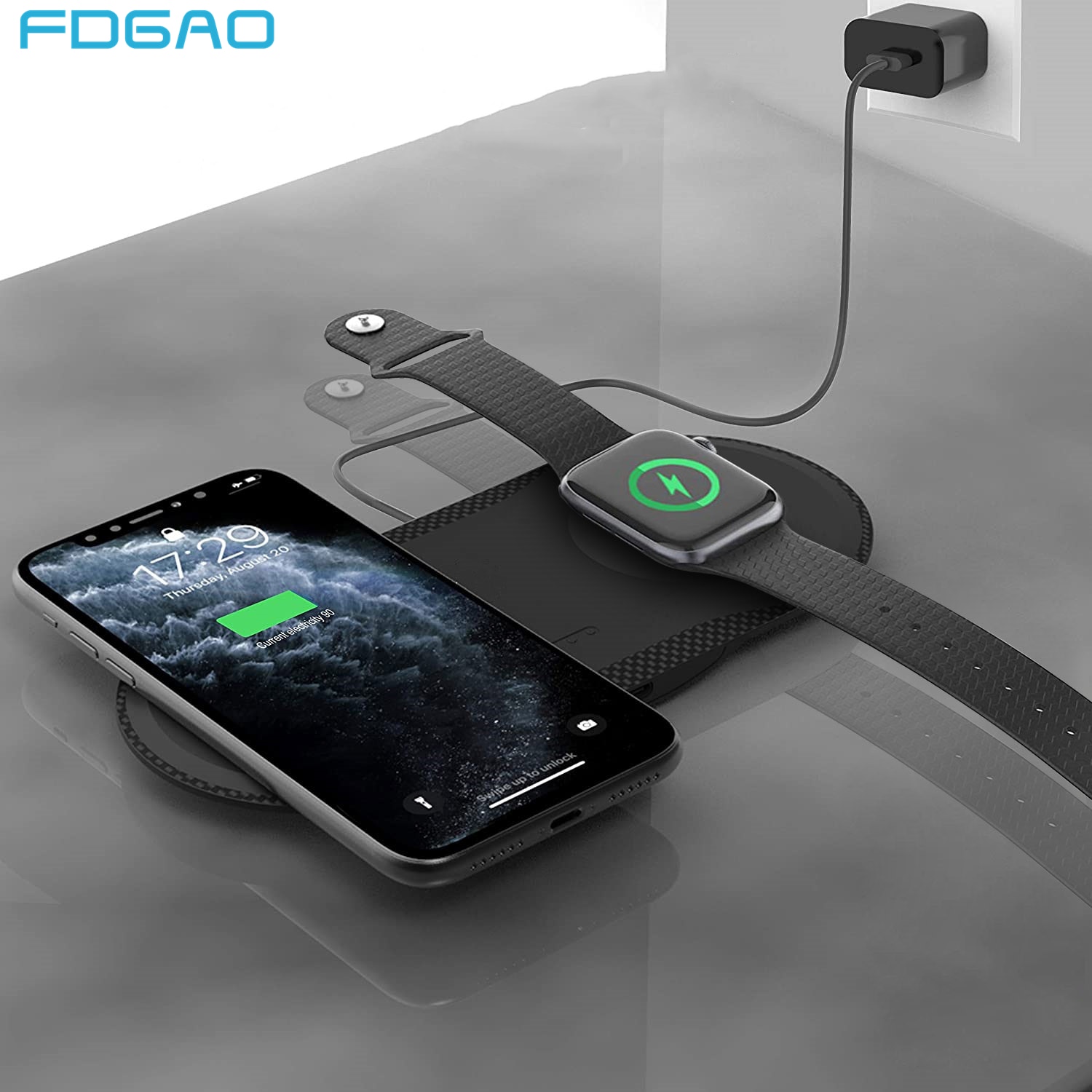 Fdgao 2 In 1 Draadloze Oplader Dock Station Voor Iphone 12 11 X Xs Max Xr Apple Horloge 6 5 4 3 2 Airpods Pro Dual Snelle Opladen Pad