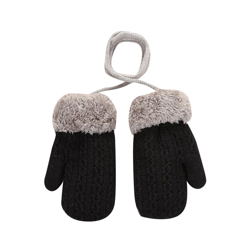 Mitones de lana para niños, manoplas de punto para niños de 1 a 4 años, guantes cálidos para bebés: Black