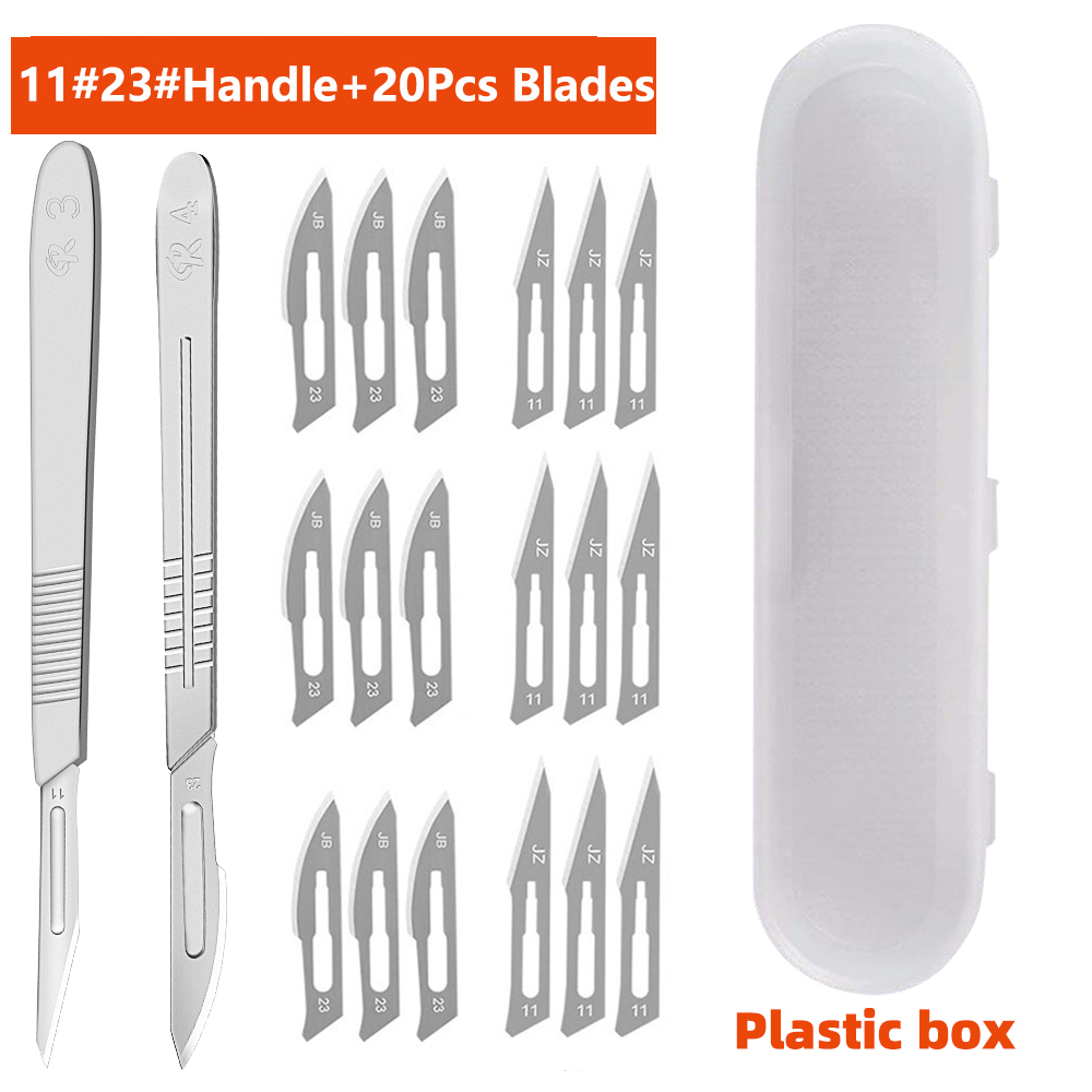 Bisturí quirúrgico de acero inoxidable con cuchillas de 10 piezas 11 # 23 # Caja de almacenamiento con mango de Metal extraíble para injerto de plantas, tallado, reparación DIY: Negro
