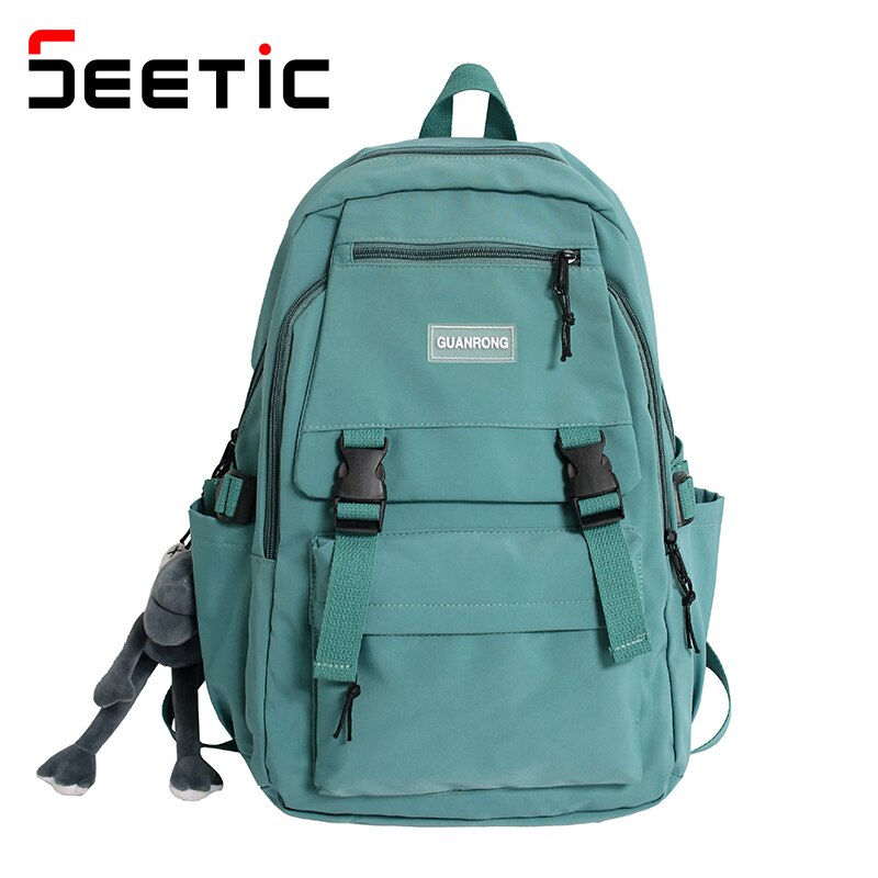 SEETIC Wasserdicht Schule Rucksack Mehrere Taschen Rucksack Weibliche Nylon Anti-Diebstahl Rucksack Frauen Einfarbig Rucksack: Grün Rucksack