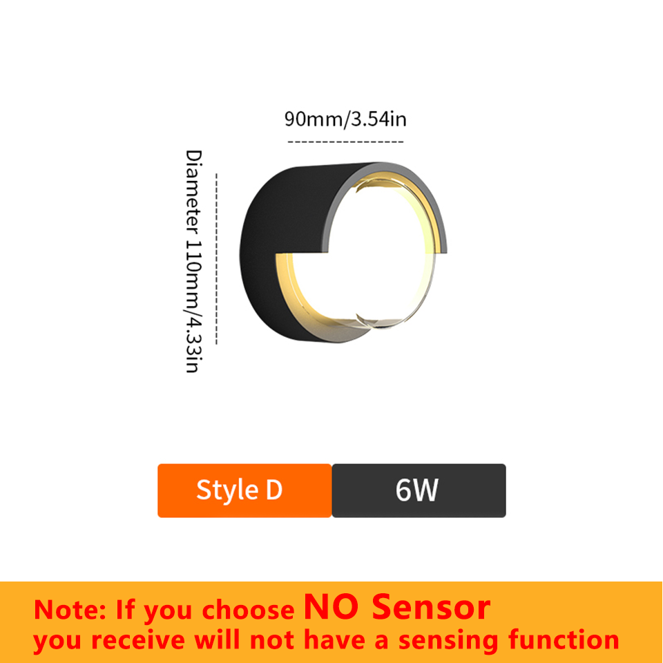 Lámpara de pared LED, Sensor de movimiento moderno, AC85-265V interior/exterior, 6W, 12W, luz de pared impermeable IP66 para decoración de camino de calle y jardín: Verde claro / Azul / 4W