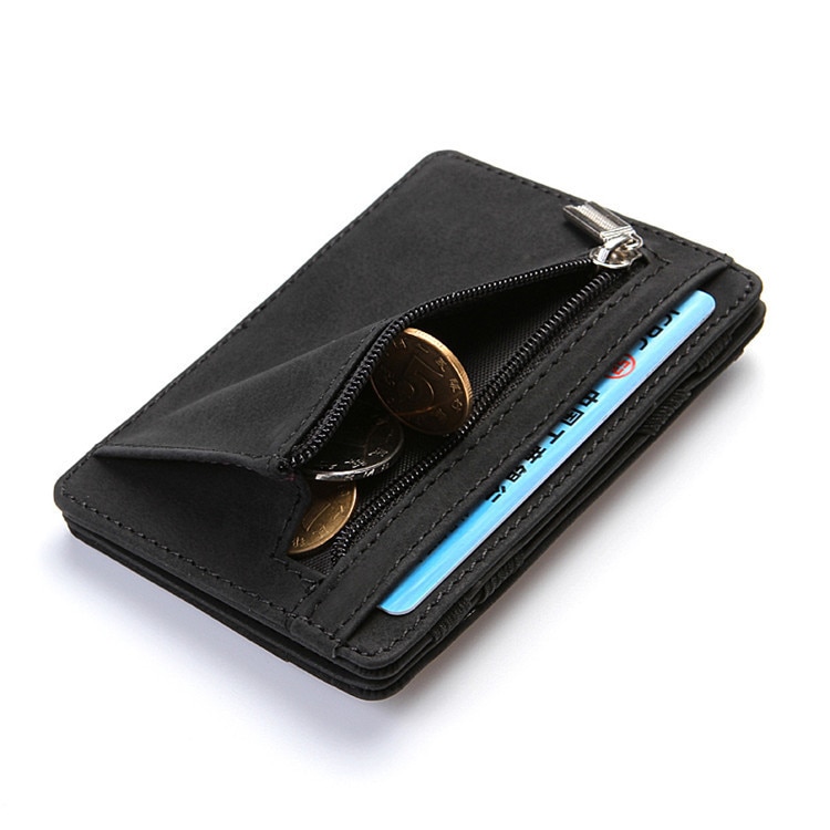 Ultra Thin Men Male PU Leather Mini Small Magic Wallets Zipper Coin Purse Pouch Plastic Credit Bank Card Case Holder