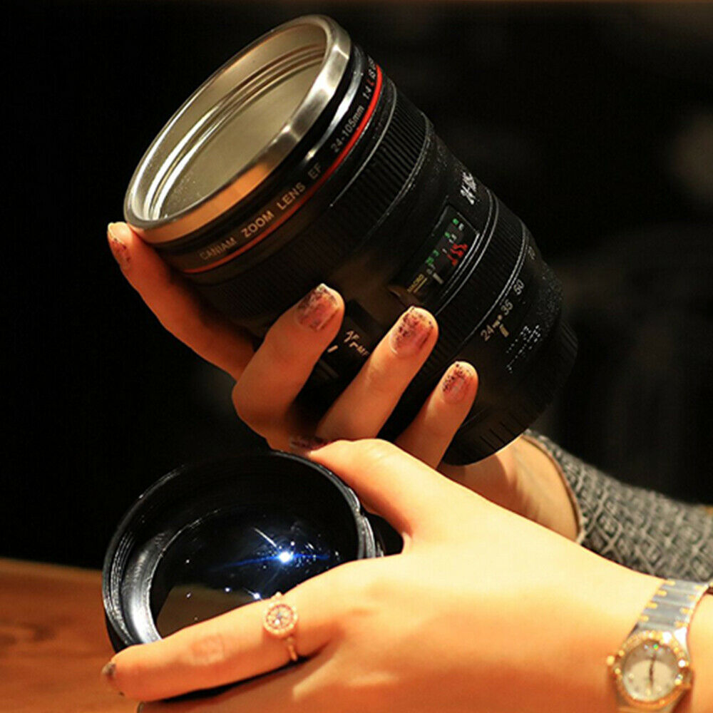 400Ml Roestvrijstalen Voering Camera Lens Mokken Koffie Thee Cup Mokken Met Deksel Thermocup Thermo Mok