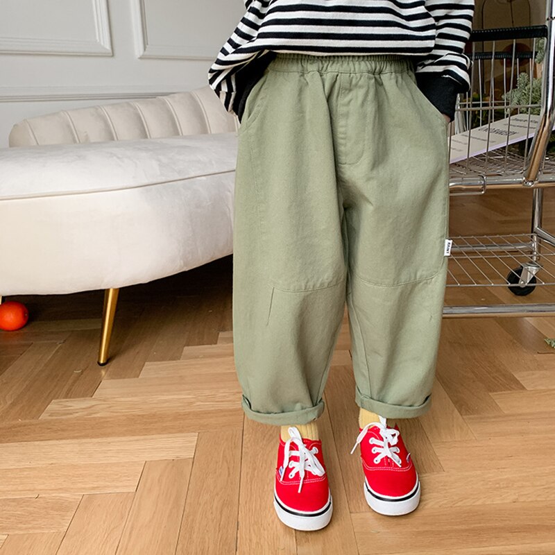 Pantalones finos para niño, ropa informal holgada de Hip Hop, Color sólido, con bolsillo grande, primavera y otoño, 2022: army Green / 140cm