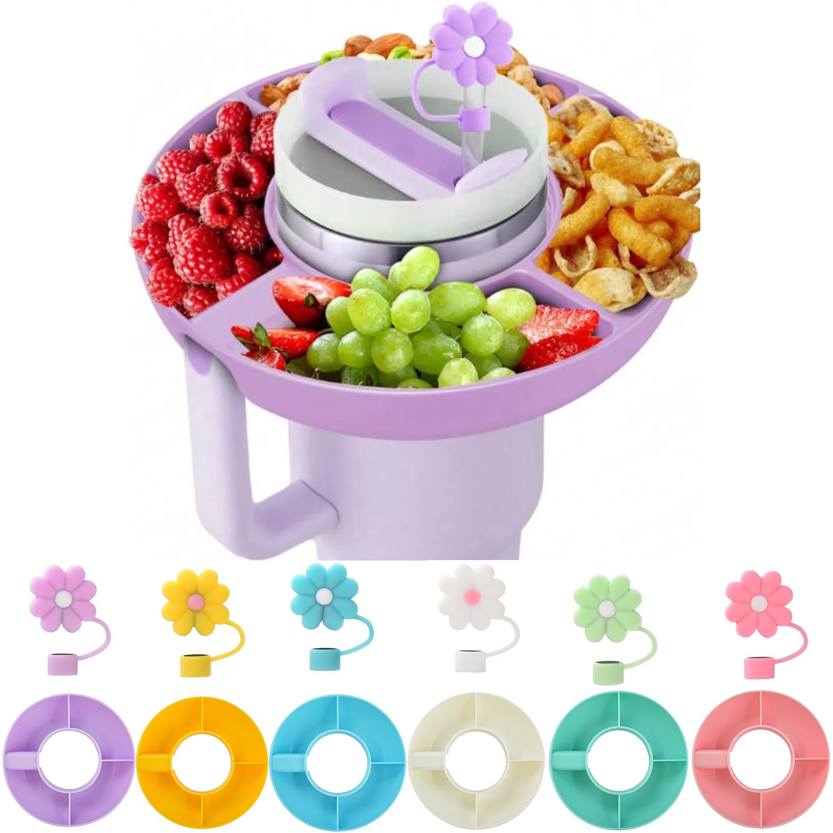 1 Stück Snackschale für Stanley 40oz Becher mit Griff, Kunststoff-Snack-Tablett mit 4 Fächern, kompatibel für 40oz mit Griff