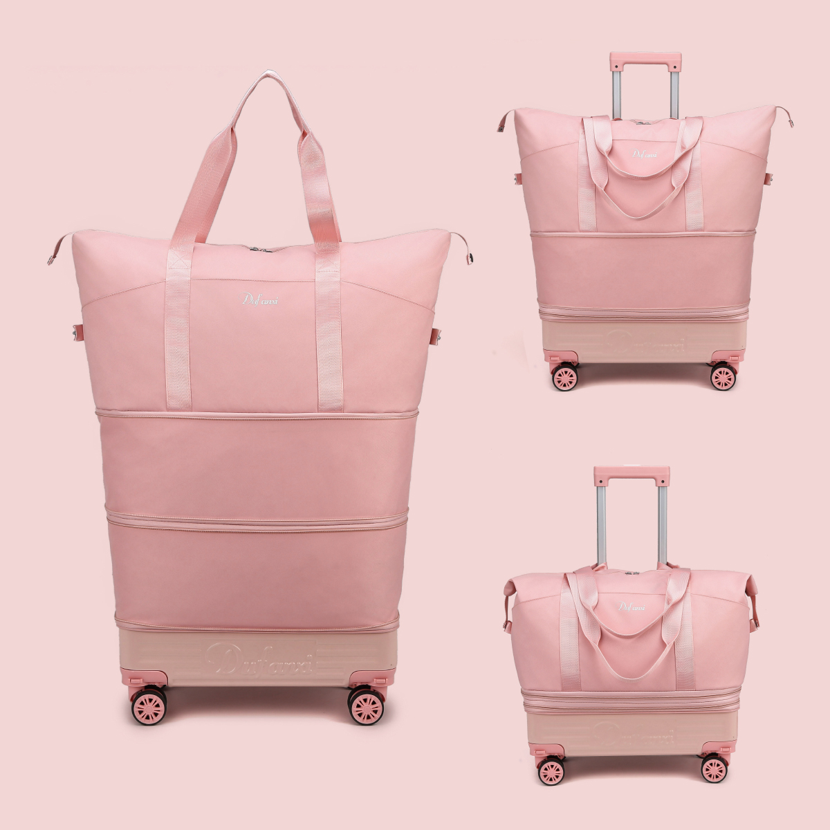 Koffer met wieltjes, universele reistas met wielen, opvouwbare koffer, lichtgewicht trolleykoffer, handrugzak met grote capaciteit, voor op reis naar huis: Roze