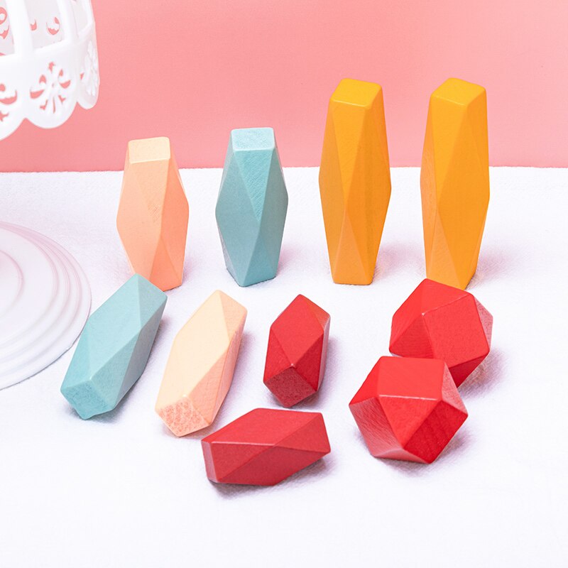 10pcs Wooden Colored Stone Jenga Building Block Nordic Style Stacking Game Educational Toy