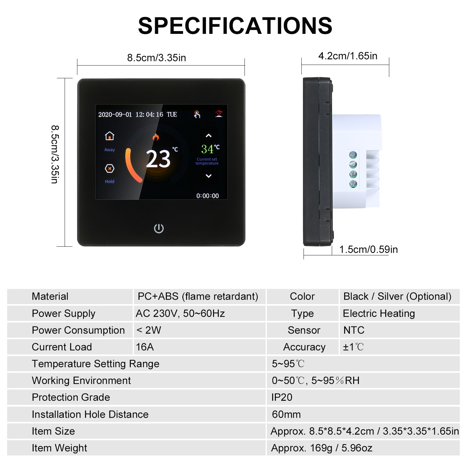 Smart LCD Touch-screen Weekly Programmable Thermostat WIFI Electric Heating 16A Temperature Controller for Home School Office
