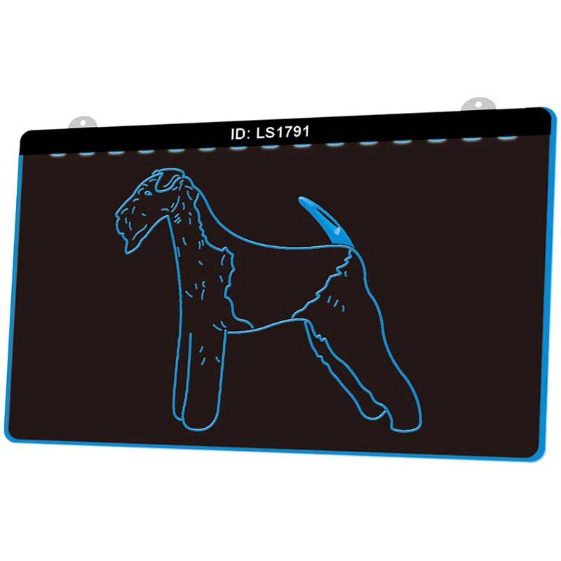 Ls1791 airedale terrier hund pet 3d gravering led lys skilt flere farver gratis detail