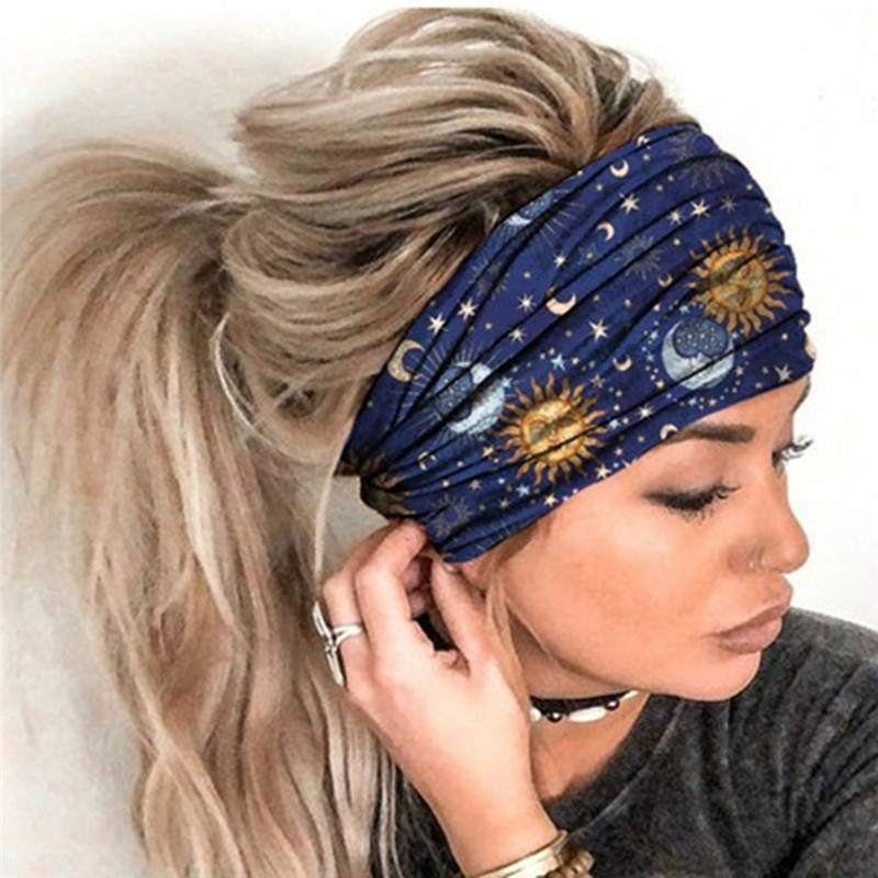 Boho fleur imprimé larges bandeaux Vintage noeud élastique Turban bandeau pour femmes filles coton doux Bandana cheveux accessoires