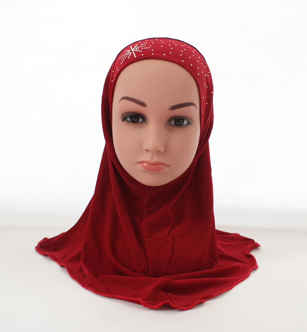 Foulard Hijab arabe pour enfants, couvre-chef avec strass pour l&#39;école, couvre-chef islamique pour enfants de 2 à 6 ans: 18 Wine Red