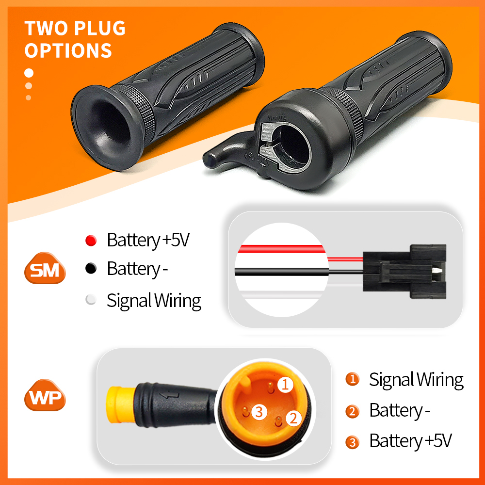 WUXING 20X Full Twist Throttle E-Bike Right Handle Throttle 24V 36V 48V 60V 72V Waterproof/SM Connector for Ebike or Escooter
