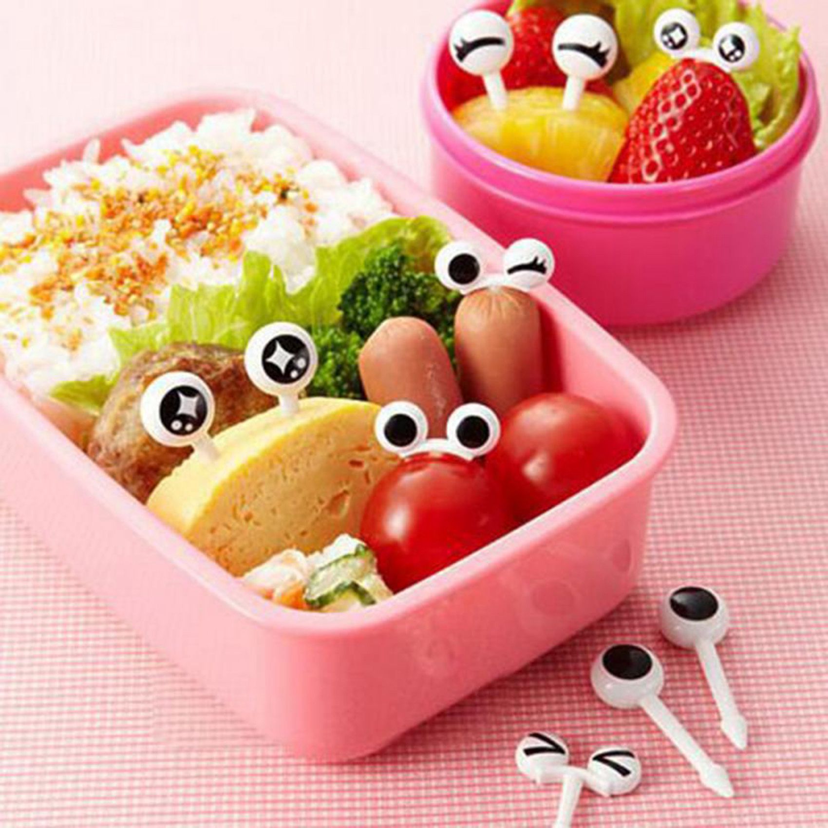 10 Stuks Van Mini Leuke Cartoon Ogen Lunchbox Decoratie Vork Fruit Vork Dessert Vork