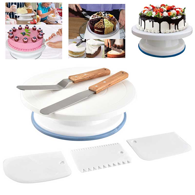 Cake Turntable Rotating Set Cake Stand + 2 Angled Palette Knife 3 Cake Scraper Kitchen DIY Baking Tools Decorating Rotary Table