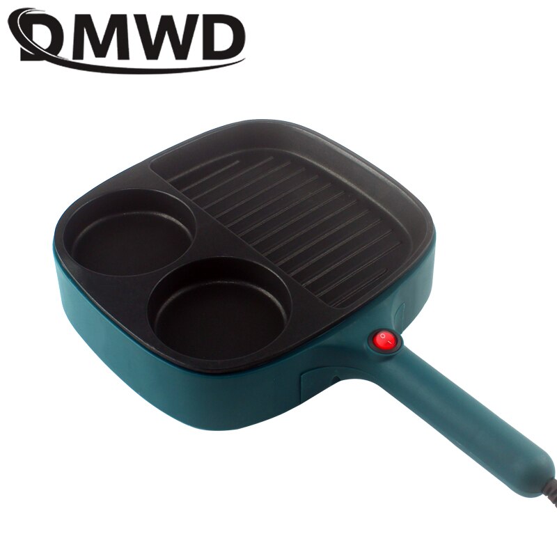 DMWD-sartén eléctrica 3 en 1 multifuncional, antiadherente, sin humo, para carne, huevo, tortilla, Cocina Para salchichas, Mini máquina de desayuno, 220V: Green Egg Steak
