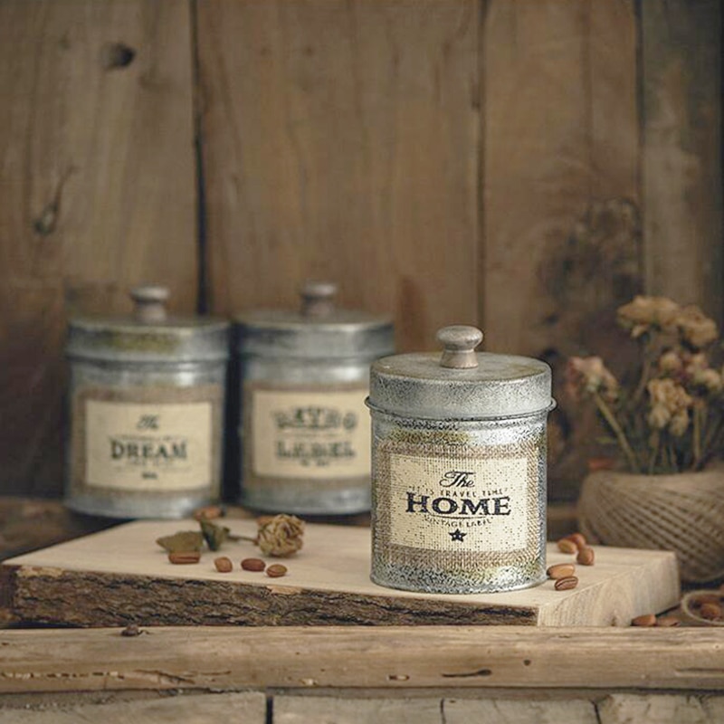 Organizer Desktop Sundries Box Kitchen Tableware American Retro Antique Metal Storage Jar Box Nuts Jar Snack Home Decoration