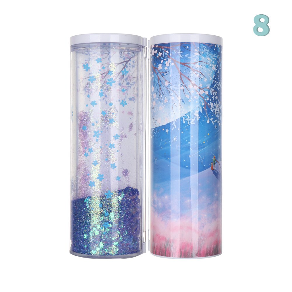 1PC 6.7*6.7*21cm Portable Quicksand Translucent Cylindrical Password Pencil Box Multifunction Pencil Cases School Stationery: 8