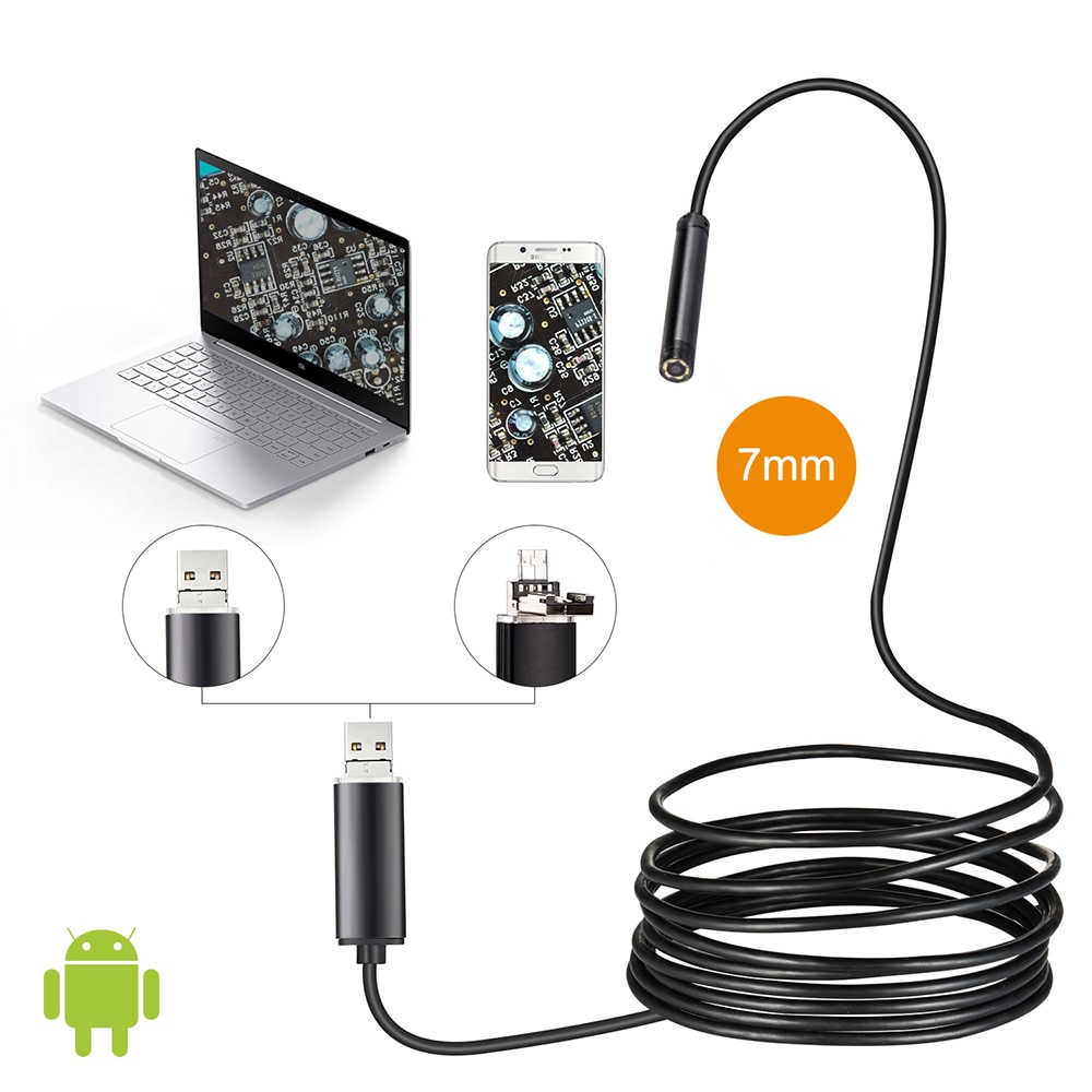 7mm USB endoscoop 1 m 2 m 5 m kabel Android OTG camera flexibele slang USB pijp detectie smartphone endoscoop camera