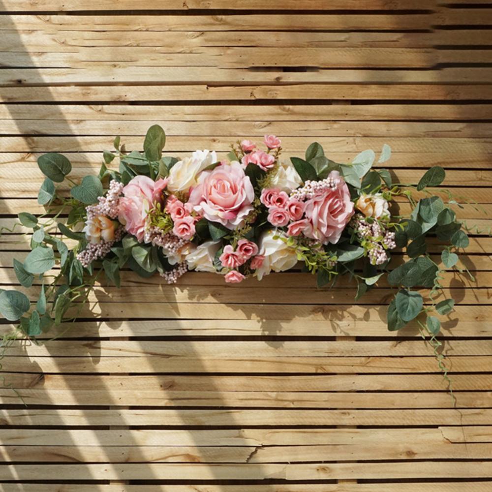 DIY Artificial Wreath Door Threshold Flower Wedding Home Living Room Party Pendant Wall Decor Christmas Garland Rose Peony: Champagne